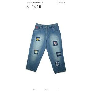 UNK Mens NBA Lakers/Celtics/Knicks Extra Baggy Skate Jeans Size 36 Blue Hip Hop